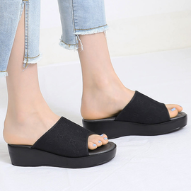 [GIRLS GOOB] Women's Comfortable Wedge Sandal Platform Slip-On Shoes, Synthetic Leather + Fabric - Made in KOREA